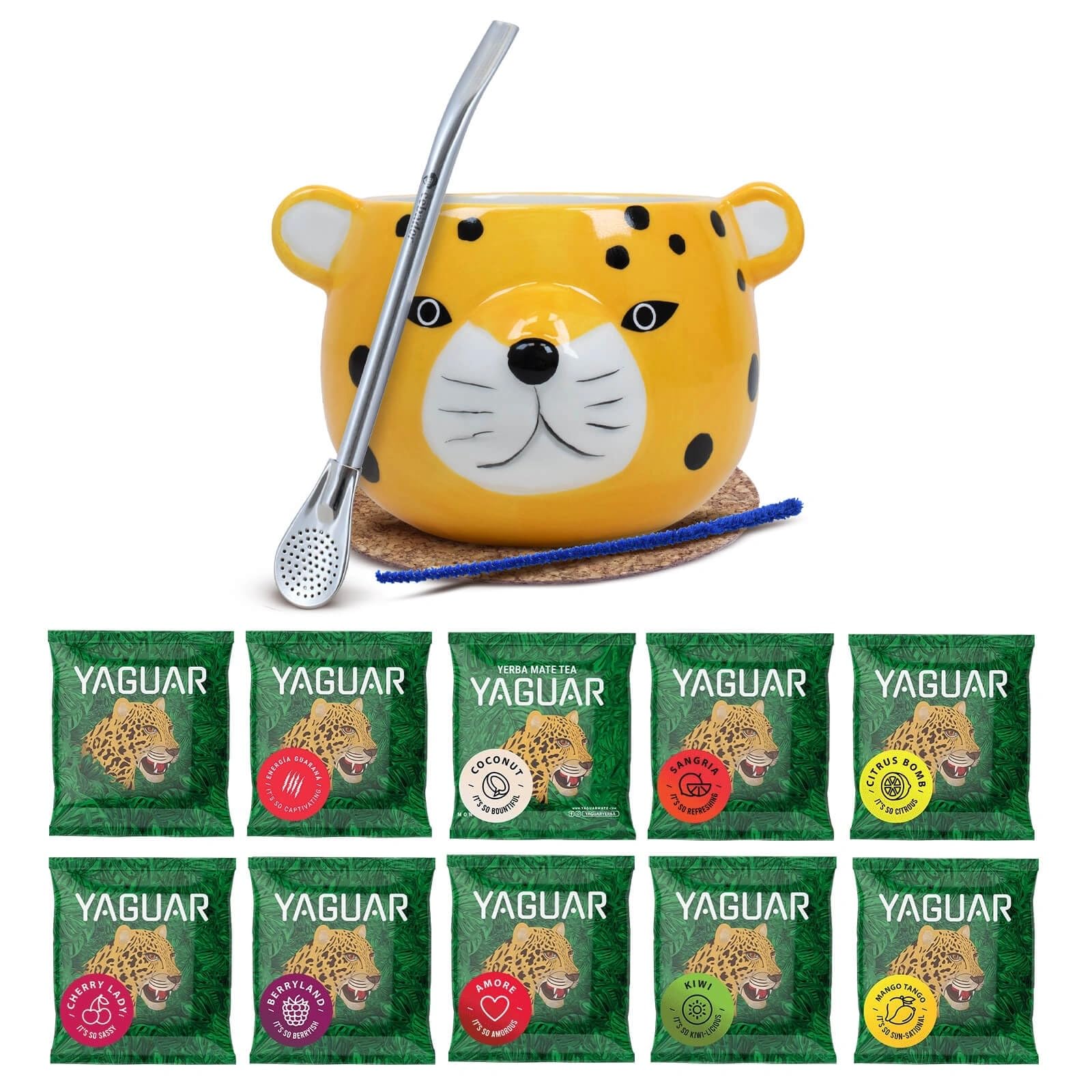 Kit Yerba Mate Yaguar Coffret Dégustation 10 Saveurs Calebasse Bombilla
