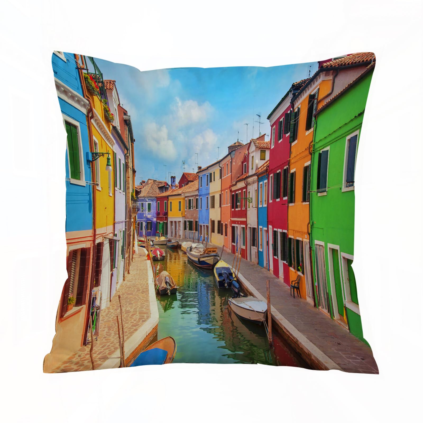 Aelksp Venice, Colorful Buildings And Water Canal W - A8 Cushion Cover Decorations Pillow Cover Home For Livingroom Couch Sofa Decor Throw Pillow Case Gifts,Venice, Colorful Buildings And Water Canal With Boats Burano Island In The Lagoon O,16X16 In