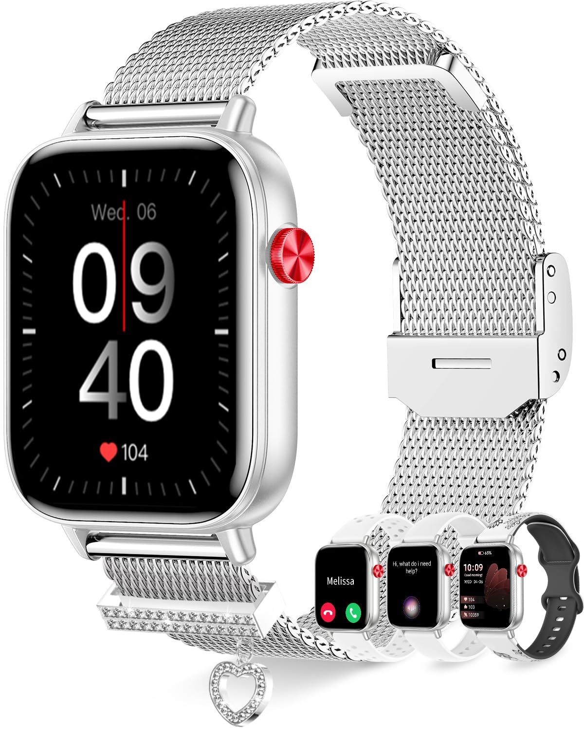 Smartwatch damski do połączeń telefonicznych, kompatybilny z systemem iOS Android, srebrny