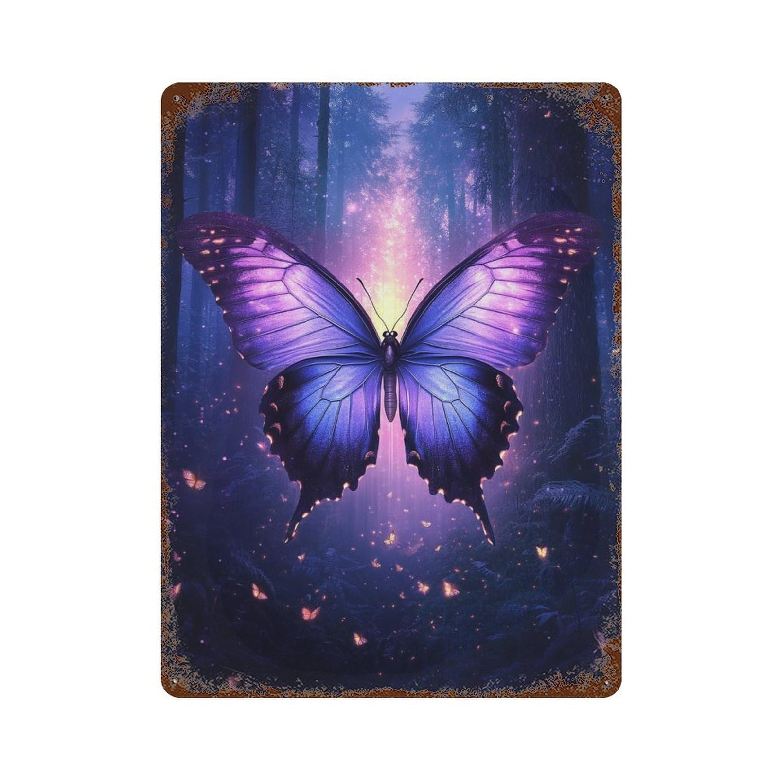 Enchanted Forest Butterfly-1 15.7"x11.8" Distressed Metal Wall Sign, Retro Wall Decor for Garage, Bar And Workshop Decor
