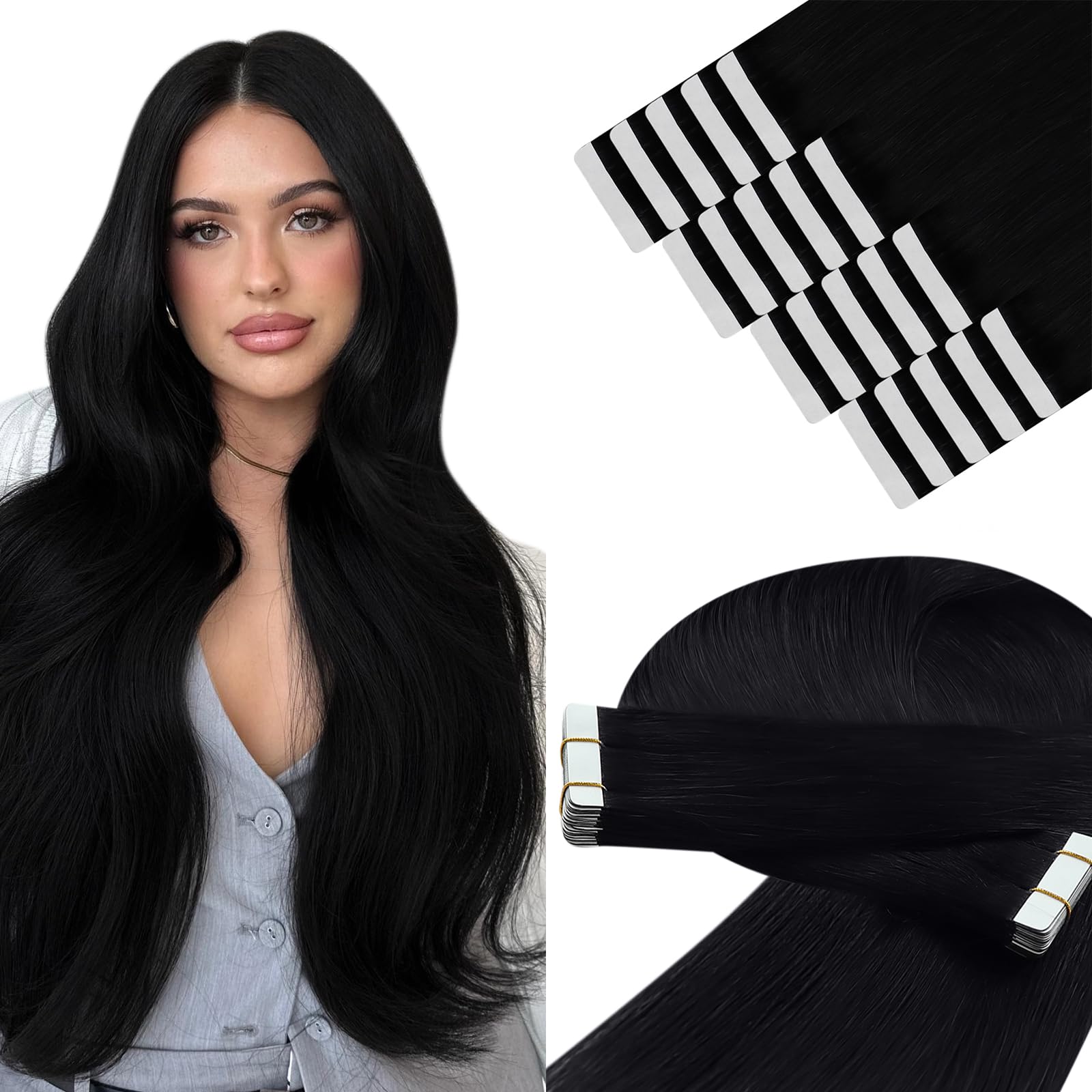 YoungSee Tape Hair Extensions Platinum Blonde 16In Tape in Hair Extensions Real Human Hair for Women 20pcs 50g Easy to Wear Hair Tape-in Extensions Blonde — view 33