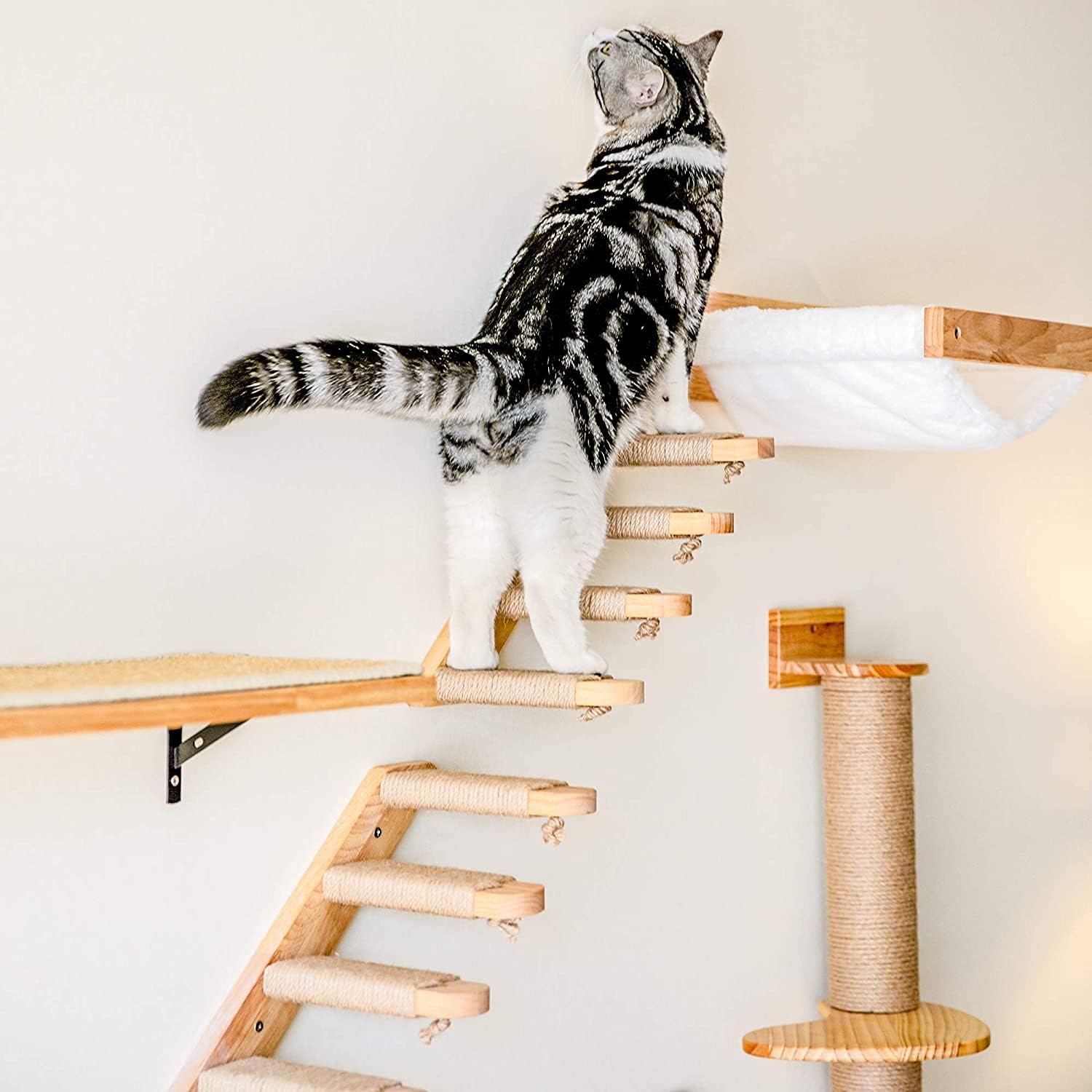 FUKUMARU Amaca a Parete Grande per Gatti - Letto e Tiragraffi Moderno, Mobili di Alta Qualità per Riposo, Supporta fino a 18 kg, Flanella Bianco