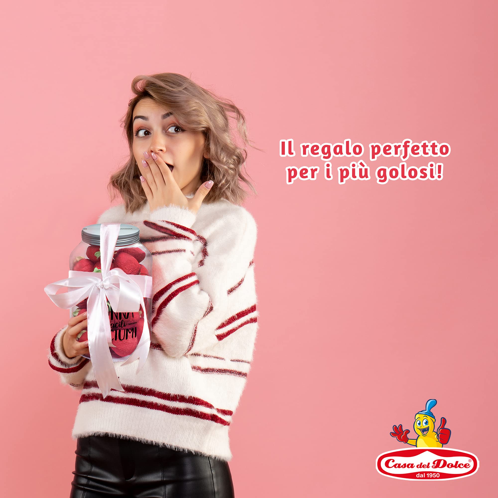 CASA DEL DOLCE Paquet XXL Fraises, Marshmallow à la forme et au Goût de Fraise 500 g, Doux et Délicieux, Made in Italy, Idées Cadeaux pour les Fêtes