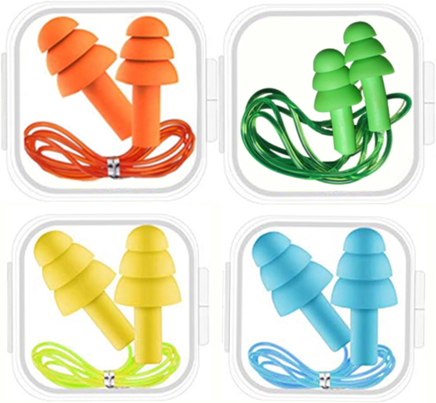 4Pairs Silicone Earplugs Noise Cancelling Waterproof Corded String Ear