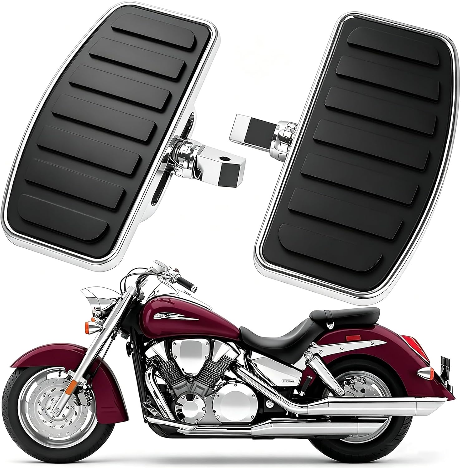 Adjustable Motorcycle Floorboards, Universal Driver & Passenger Foot Pegs Footboard Accessories Compatible with Honda VTX1300/1800 Shadow 1100 Yamaha V Star 650 Suzuki C50 Kawasaki