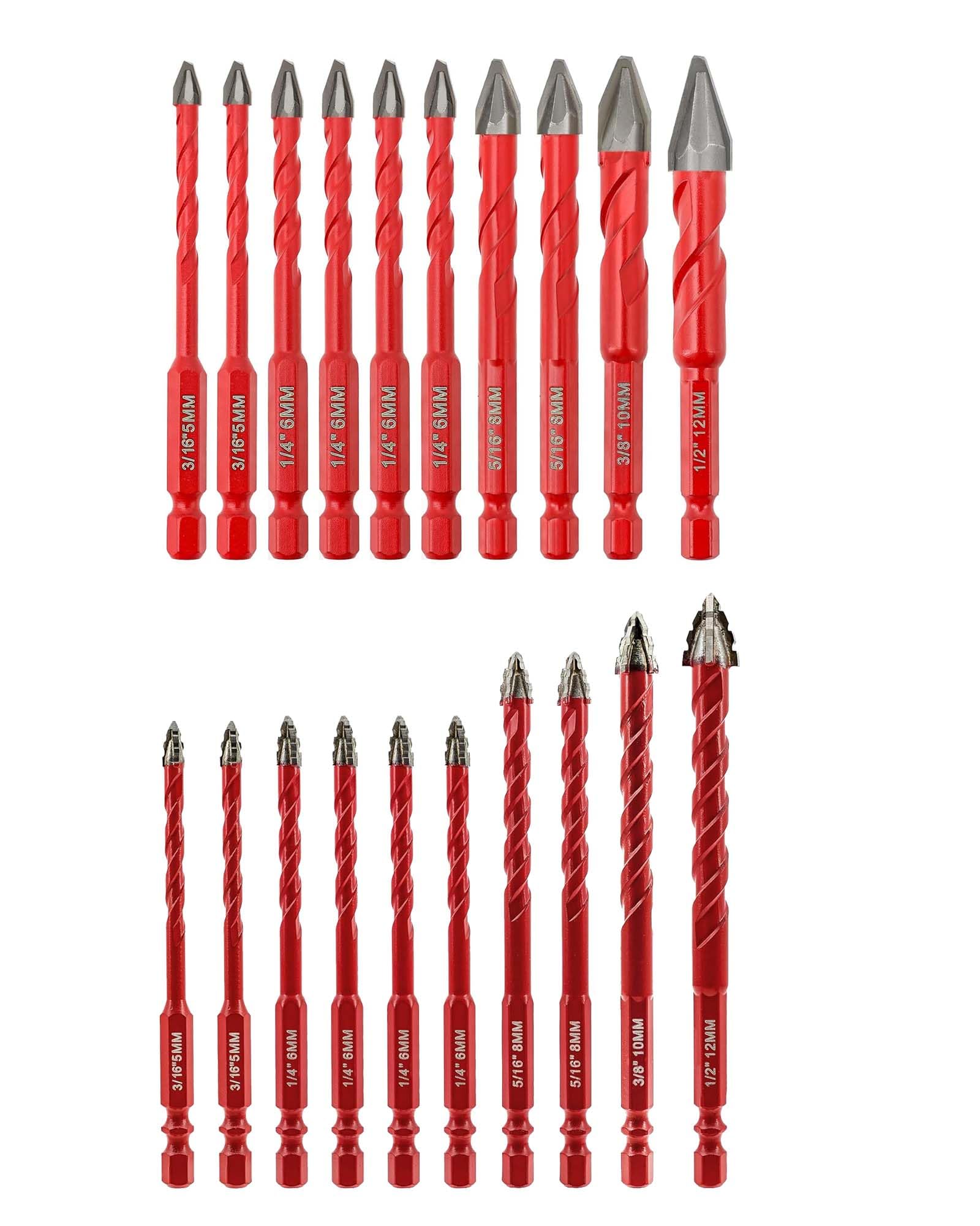 FOCSTOL Juego Brocas Seco 10 piezas 5/6/8/10/12mm Juego Brocas Carburo con Cambio Rápido Mango Hexagonal y Juego Brocas Seco 10 piezas (5mm*2+6mm*4+8mm*2+10mm+12mm)