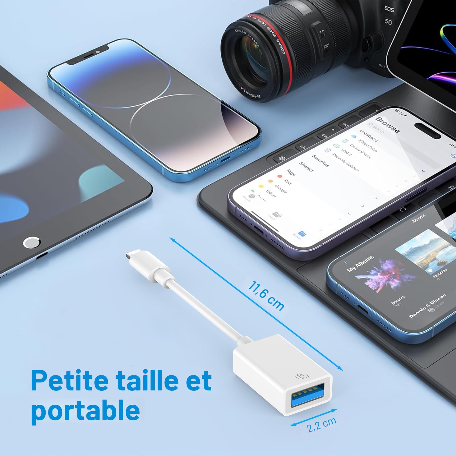 Adaptateur Lightning USB OTG Certifié Apple MFi pour Clé USB, Lecteur de Cartes