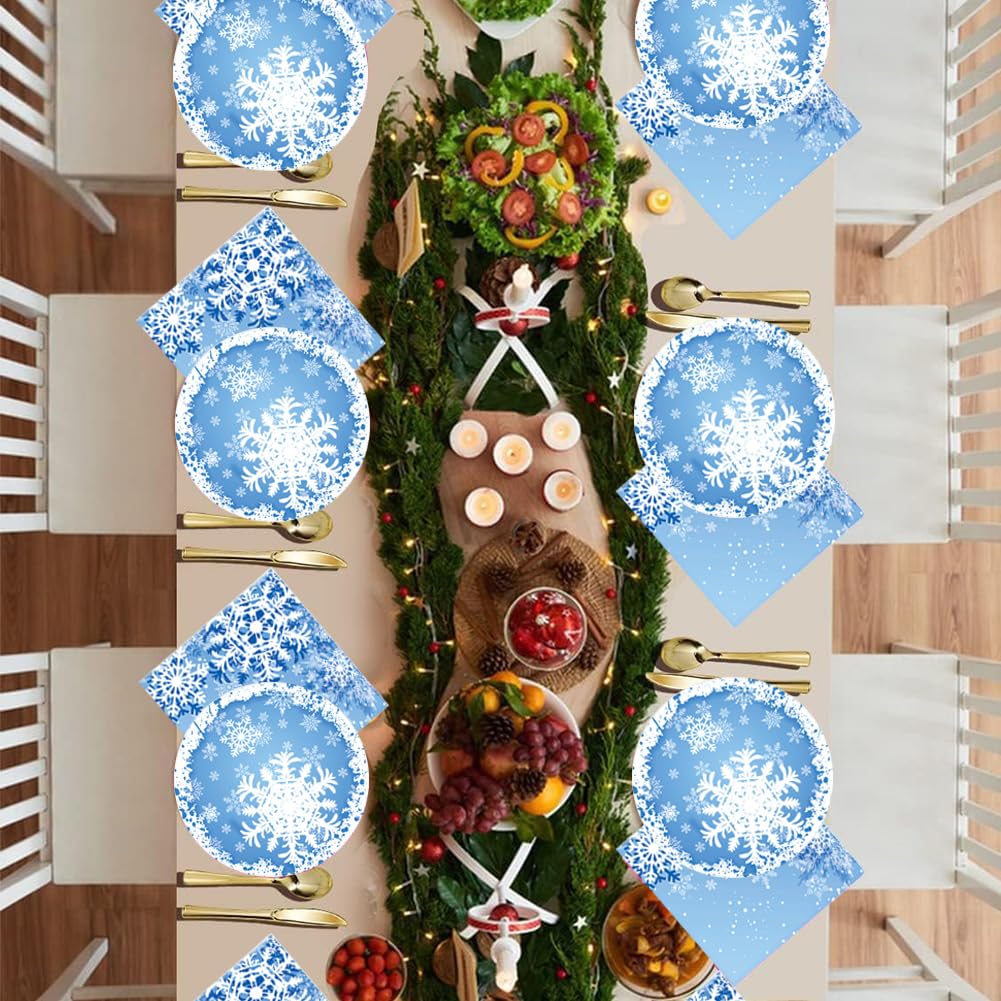Set Piatti E Tovaglia Natalizi A Tema Fiocchi Di Neve – Per 20 Ospiti, Include Piatti Rossi E Bianchi, Tovaglioli E Tovaglia 130x220 Cm