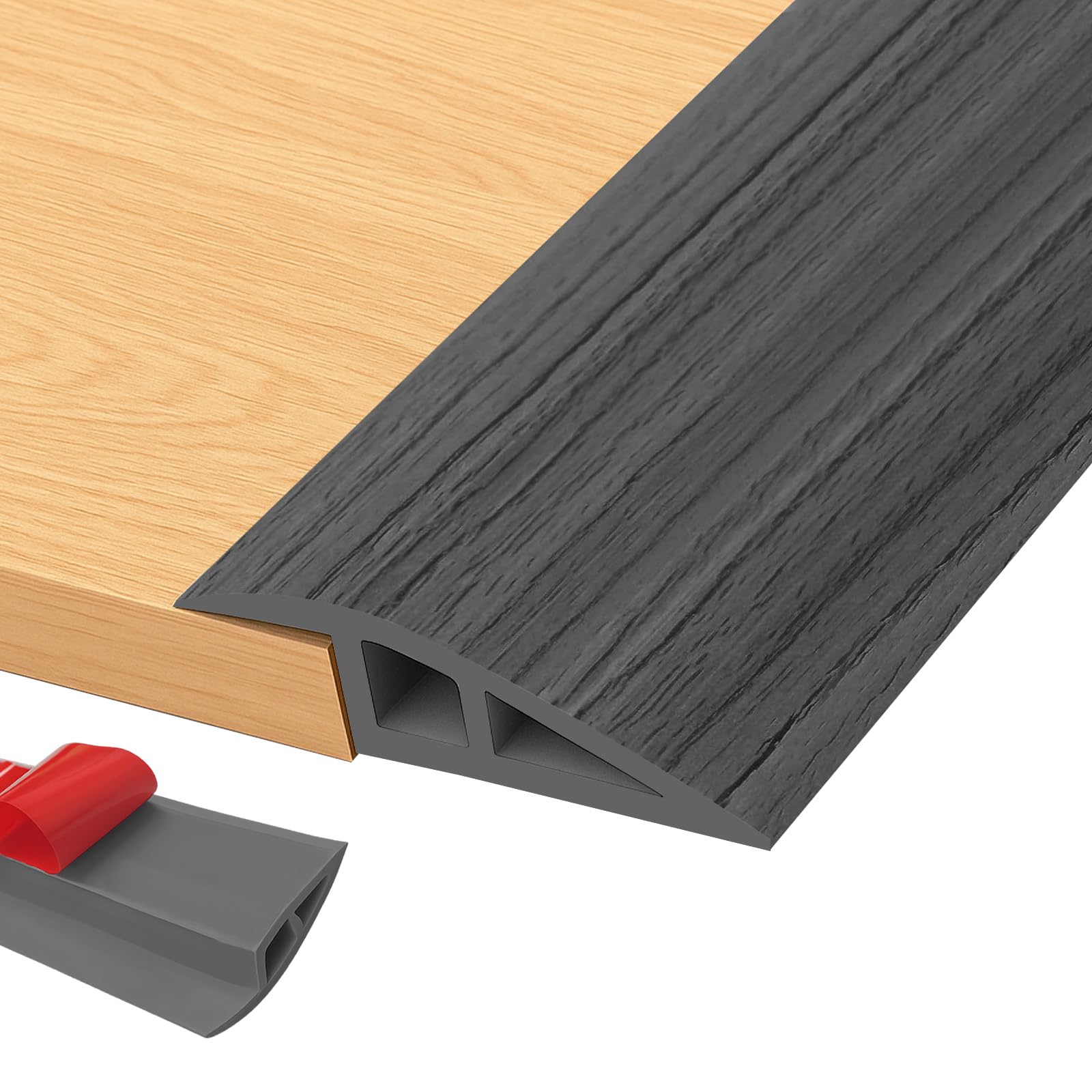 Self-Adhesive Transition Profile 1 m x 7 cm, PVC Door Threshold Strip, Door Threshold Ramp Height Adjustment for 10 mm to 15 mm, Transition Strip Floor for Floor, Carpet, Thresholds (Deep Grey Grain)