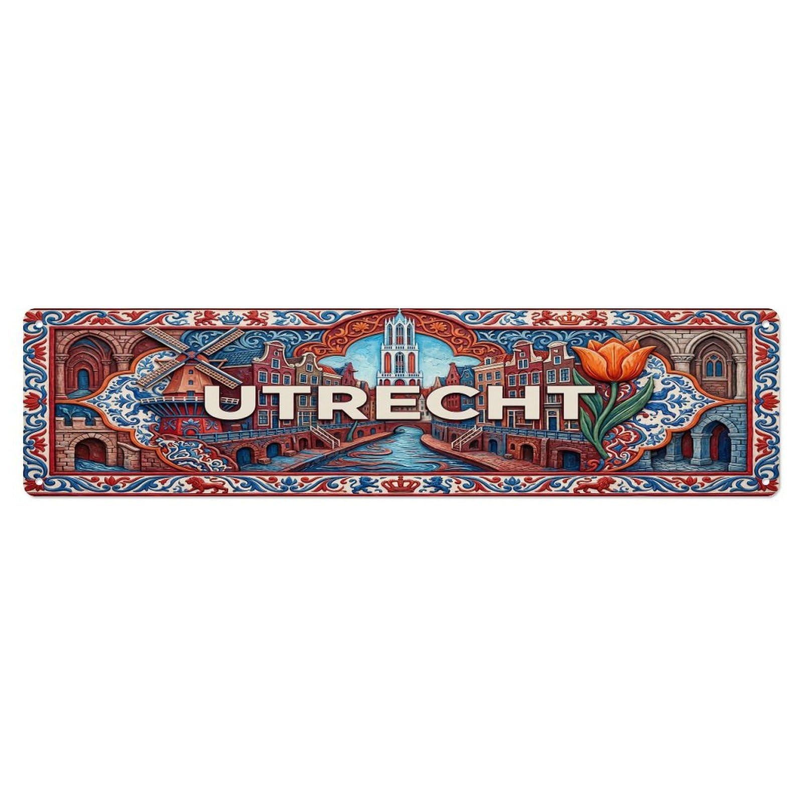 Cwbufd Vintage Style Vintage Utrecht Netherlands Flag Pattern Vintage Metal Tin Sign Plaque Wall Decor For Cafe, Club Bar, Office, Garden Metal Poster 4X16inch