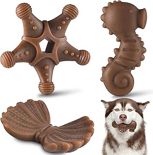 Dog Toys, 3 Pack Indestructible Dog Chew Toys for Aggressive Chewers, Durable Tough Nylon Real Beef Flavor Teething Chew Toys for Large Medium Small Dog