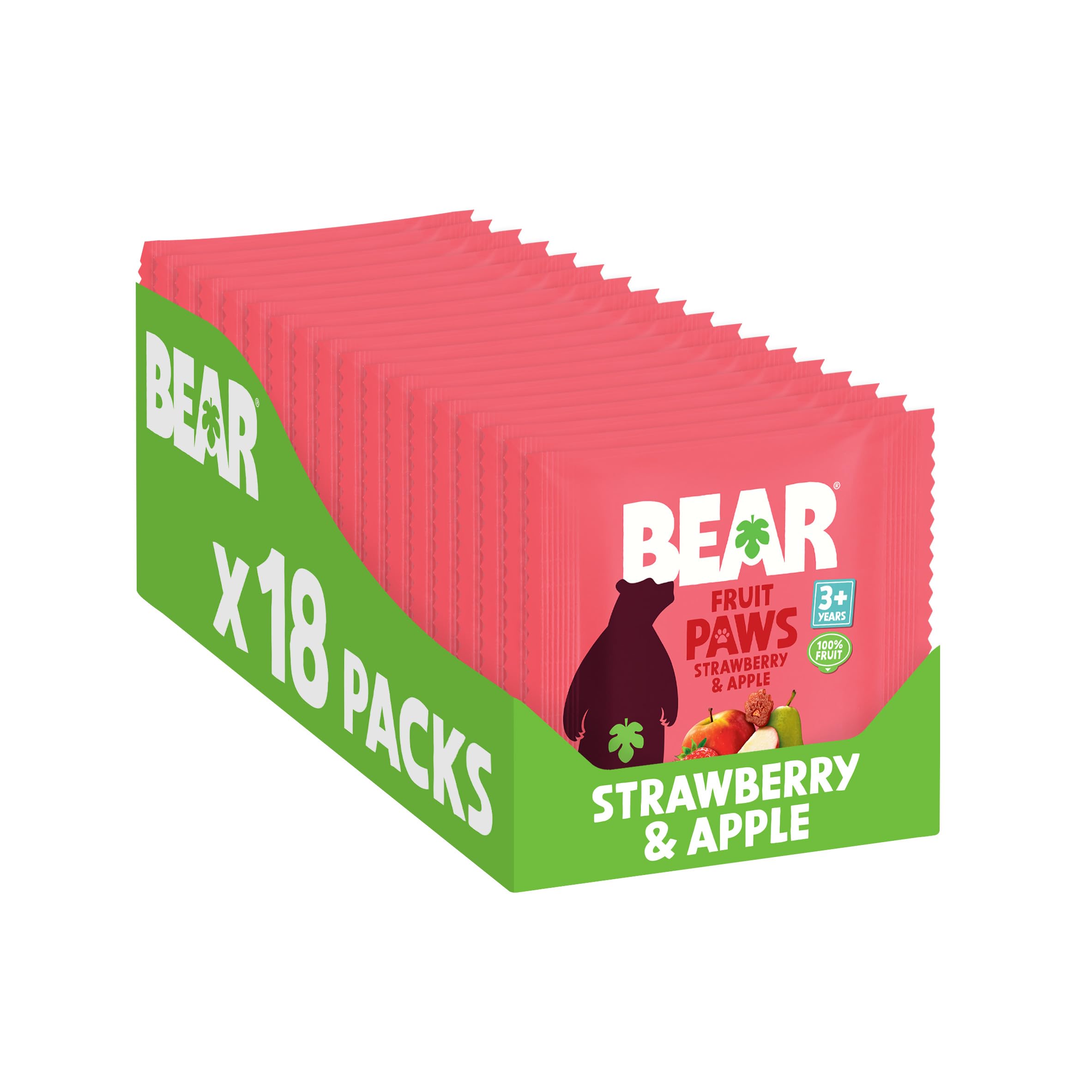 BEAR Strawberry and Apple Paws - Delicious Real Fruit - Suitable for 2+ years - Healthy - 20g (Pack of 18)