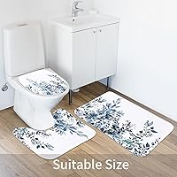 Vista 4 de MitoVilla Juego de 4 piezas de baño de eucalipto azul con cortina de ducha y alfombras, modernos juegos de cortinas de ducha con alfombras