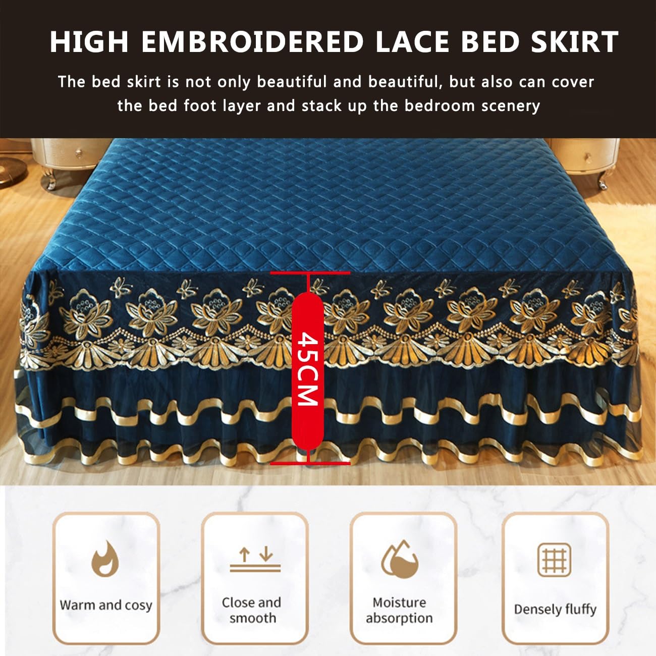 Gonna Letto Volant Copriletto Matrimoniale Singolo 180x200/2000x200 Polvere Increspatura Copertura Camera Da Letto Tessili Per La Casa Gonna Con 2 Federe ( Color : #25 , Size : 180x200CM/71x79in )