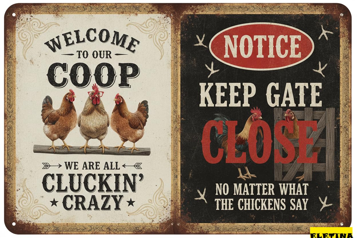 Tin Sign for Man Cave Chicken S metal Chicken S Coop Funny Outdoor,chicken Decor Farm Yard Fence 12x8inch Private Property Decorative