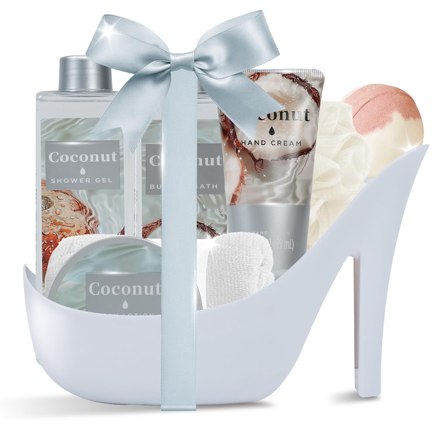 SPA LUXETIQUE Damen Bade Geschenkset - 8tlg Kokosnuss Duft Geburtstaggeschenk Wellness Set für Frauen mit Duschgel,Schaumbad,Bodylotion, Muttertagsgeschenk Set,Geschenke für Sie,Damen,Mutter