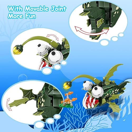 Miniatura 3 de KAZI Criaturas de mar profundo, peces pescadores, juguetes de animales marinos, juego de figuras, regalos para niñas y niños de 6 años de edad (pez