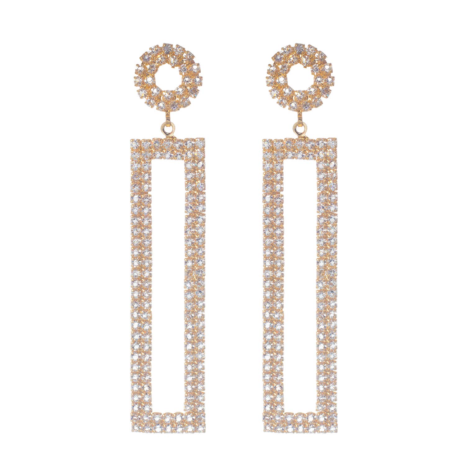 DanDanF Geometric Rhinestone Fully-jewelled Dazzle Statement Earrings, 14K Gold Plated Jewelry Gift for Women