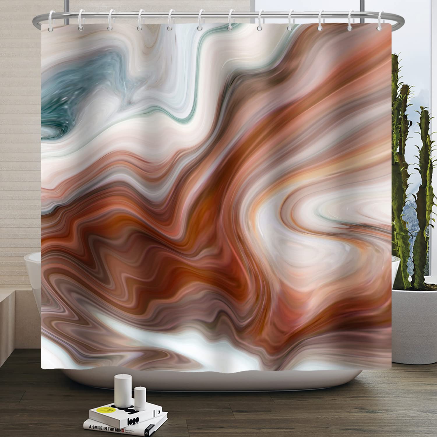 Bovlleetd 72x84inch Mixed Marble Shower Curtain Abstract Luxury Bathroom Curtain Quicksand Brown Blue Shower Curtains Ombre Gradient Waterproof Bath Curtain with Hook โ image 1