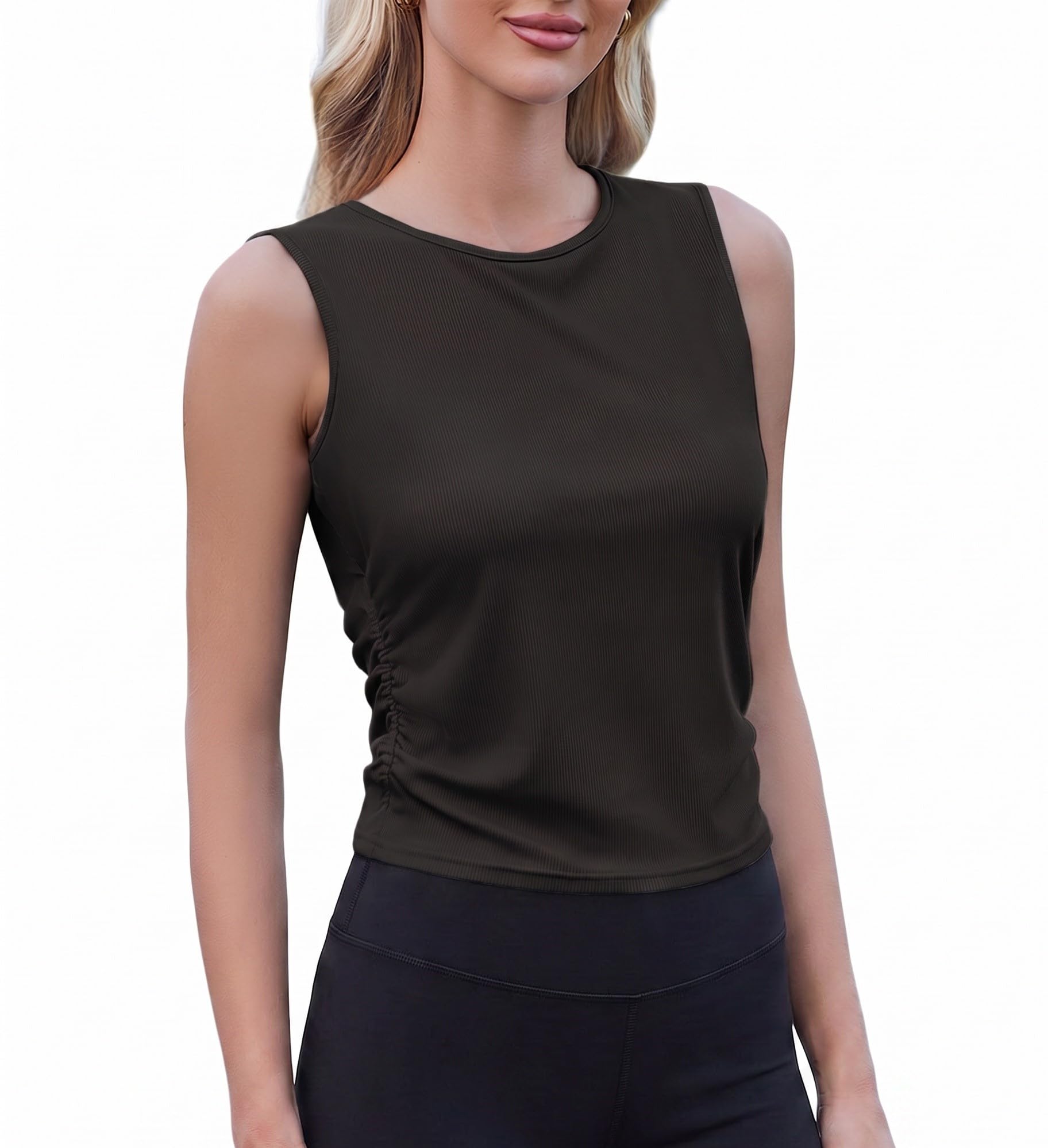 PINSPARK Damen Sport Tank Top Ärmelloses Yoga Shirt Gerippt Crop Top Leichte Funktions Fitness Lässig Sommer Oberteile