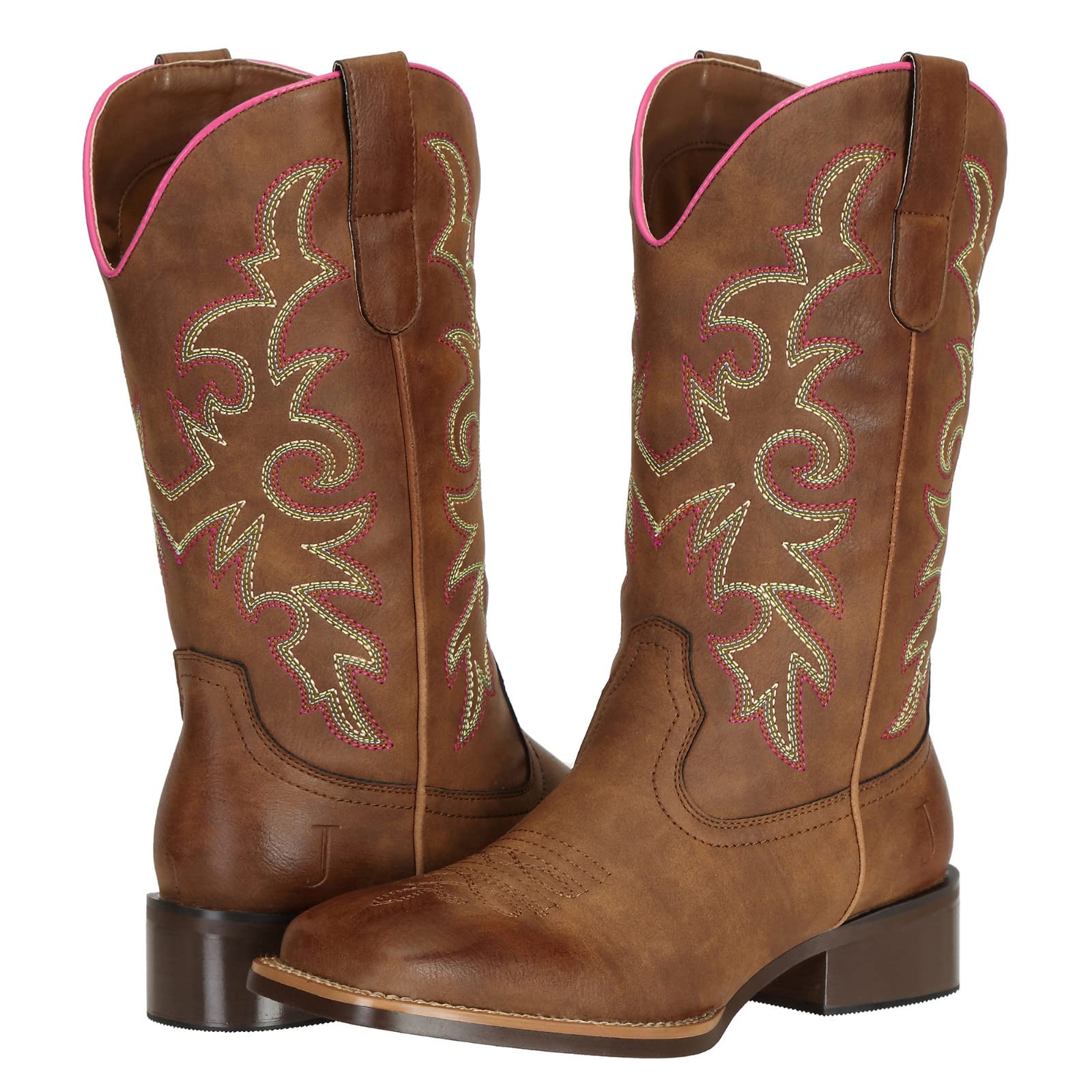 J's.o.l.e Western Wide Calf Cowboy Boots Women Wide Width Square Toe Cowgirl Boots Embroidered Riding Black Brown Boot