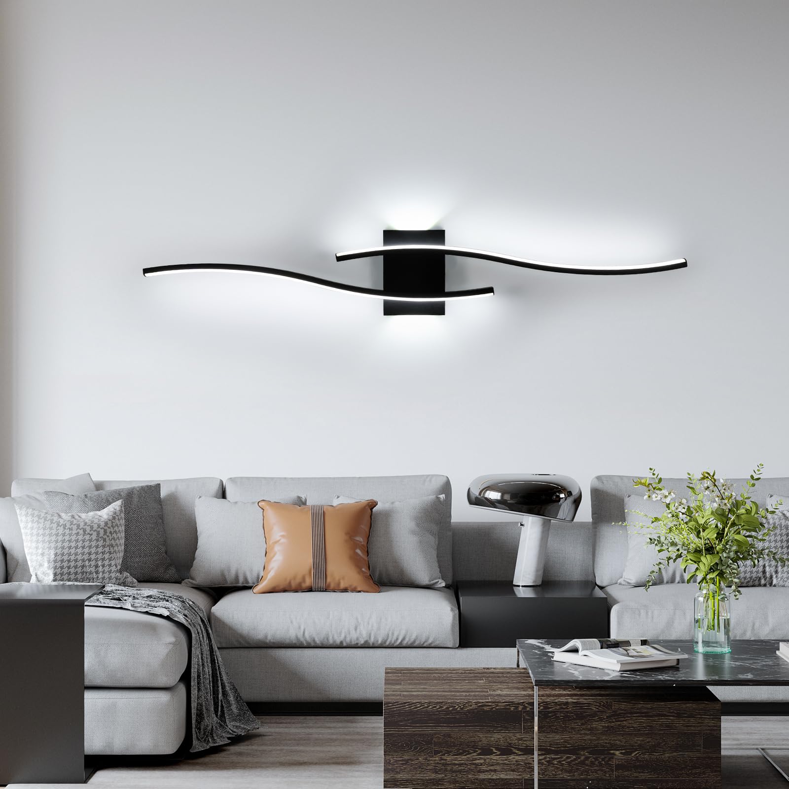 Comely Applique da Parete Interno in Alluminio, Nera Linea Lunga Lampada da Parete Moderna, Minimalista Lampada a Muro per Camera da Letto Soggiorno Corridoio Ufficio Scala, Bianco Freddo 6500K