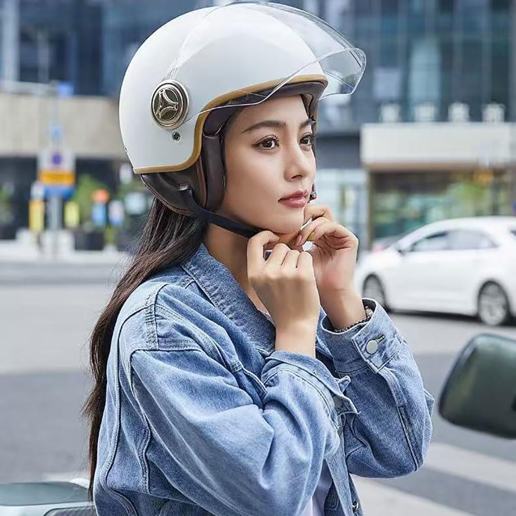 Vespa Cat Ears Motorcycle Half Helmet with Visor,Retro 3/4 Men Women Half Face Helmet for Chopper Scooter Skateboard Electric Street Moped Bicycle Open Face Helmet, DOT Approved