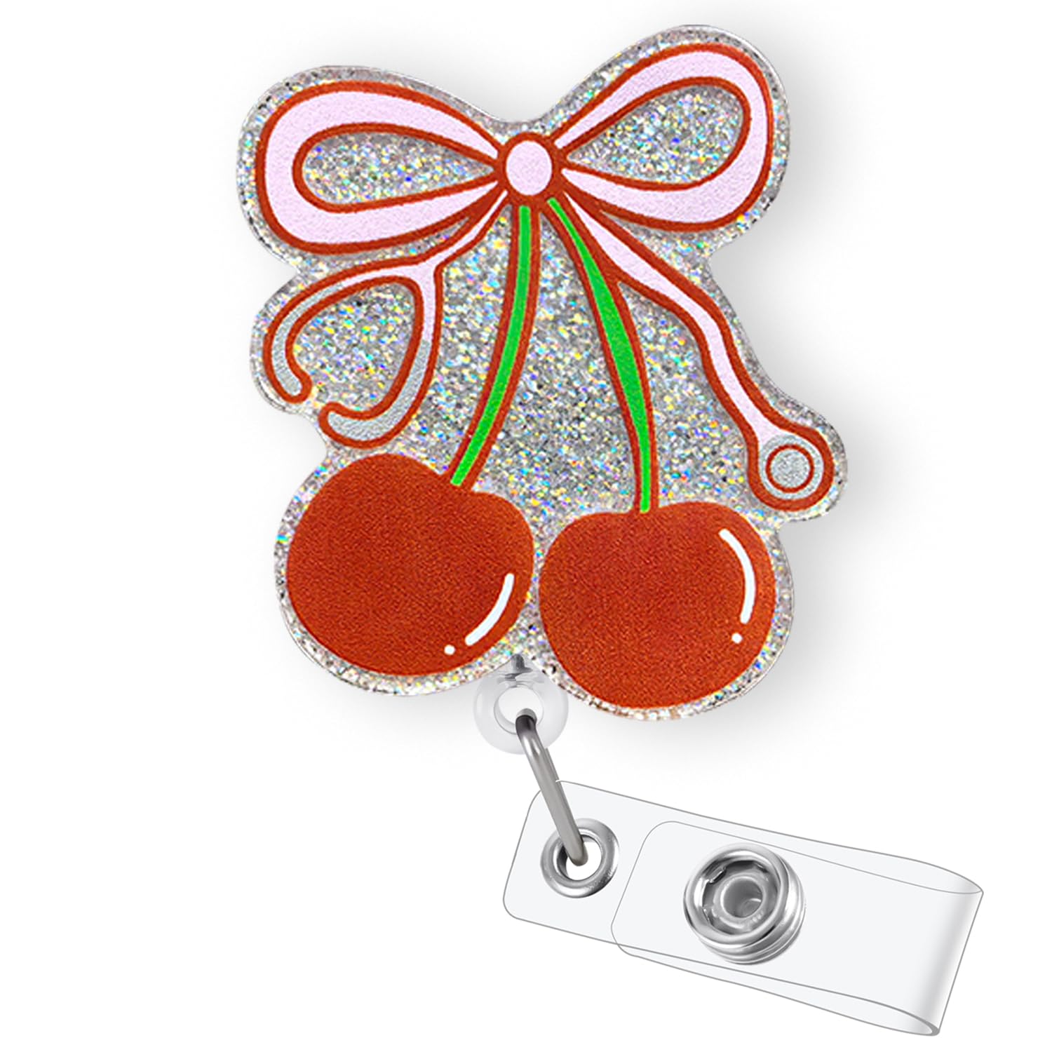 Cute Stethoscope Bow Cherry Badge Reel Retractable for Nurse Nursing RN CNA LPN & Medical Worker, Cute Nurse Gifts, Pink Bow Cherry Badge Holder with