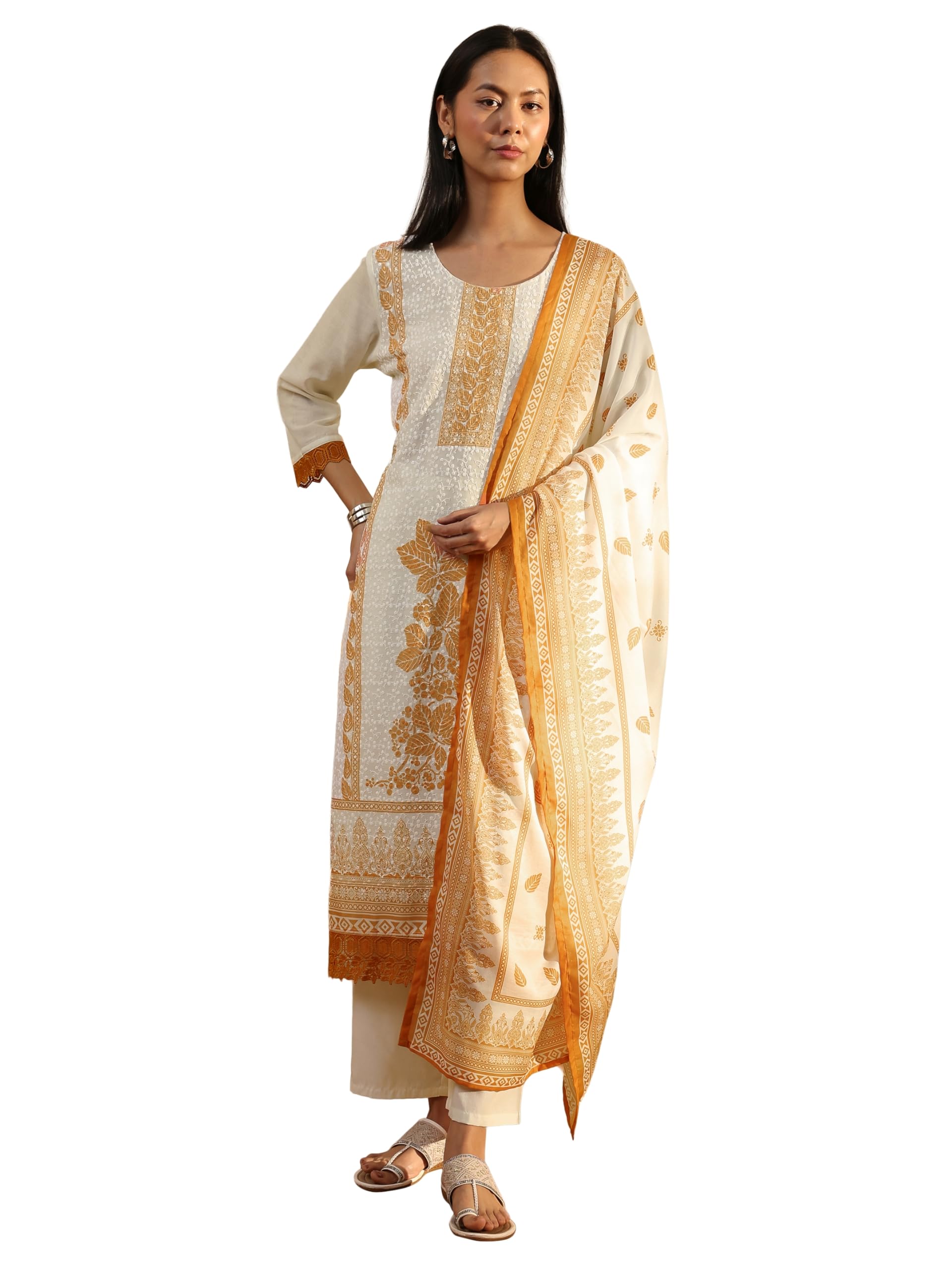 Printed Cotton Blend Straight Kurta With Trouser and Dupatta | daily wear suit-image-33
