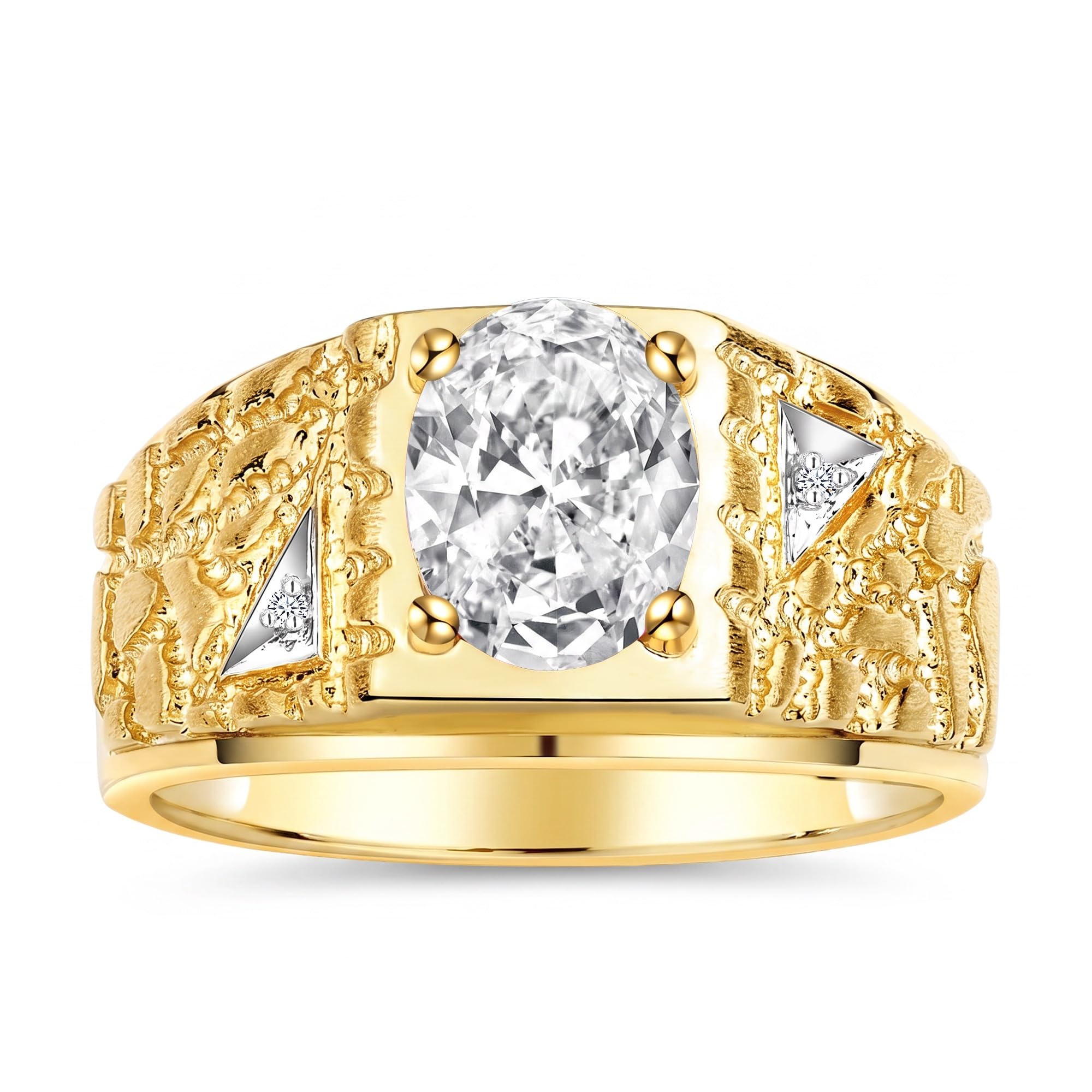 Rylos Men's Rings Designer Nugget Ring: Oval 9X7MM Gemstone &amp; Sparkling Diamonds - Color Stone Birthstone Rings for Men, Yellow Gold Plated Silver Rings in Sizes 8-13. Mens Jewelry