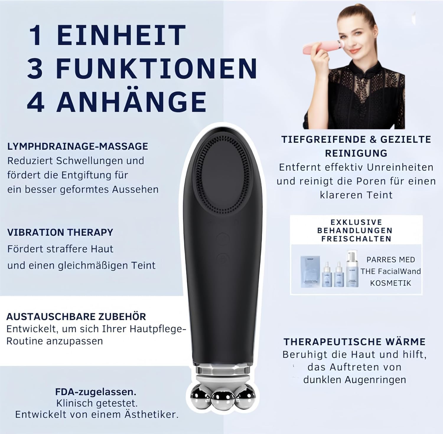 VINVI Gesichtsmassage‑Tool zur Gesichtspflege und Porenreinigung  (Rosa)