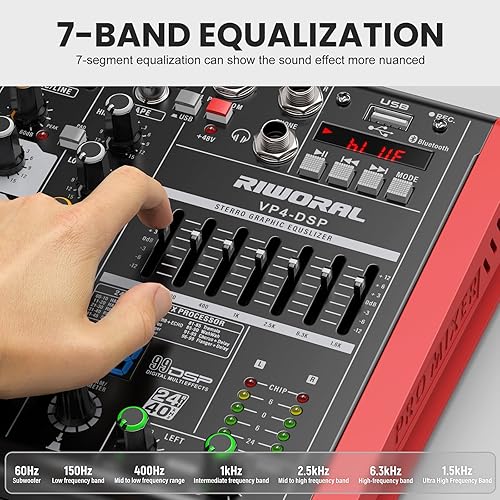 Miniatura 4 de Interfaz de audio de 8 canales, mezclador de DJ de audio USB, interfaz mezcladora de audio profesional XLR MICLine AUX, 48V Phantom Power Bluetooth