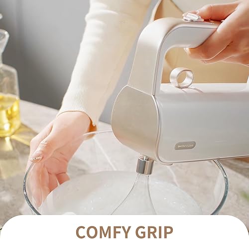 Miniatura 4 de Batidora de mano eléctrica con función de espumador de leche para hornear, beber, 5 velocidades + turbo, motor de CC potente y silencioso (dorado