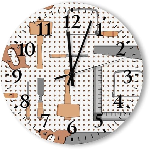 Woodshop - Reloj de pared redondo de madera colgante de 15 x 15 pulgadas, funciona con pilas, reloj de pared de madera rústica para la sala de
