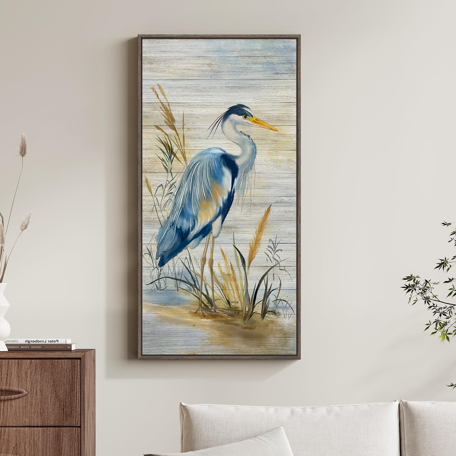 Cuspin Framed Vertical Blue Heron Wall Art