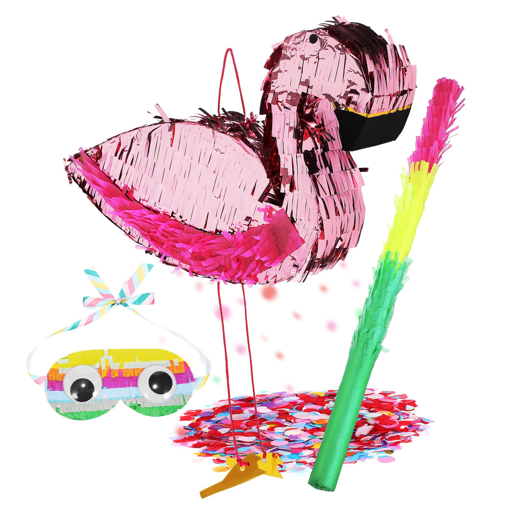 Flamingo Piñata aus Papier, 1 Satz für Partydekoration | Inklusive Piñata Stock, Augenbinde und Bunten Rundteilen, Lustig und Festlich für Feiern
