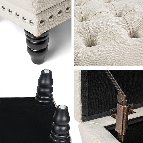 Miniatura 5 de Joveco Banco de almacenamiento, reposapiés otomano, banco de entrada otomano de almacenamiento copetudo con remache, reposapiés para sala de estar y