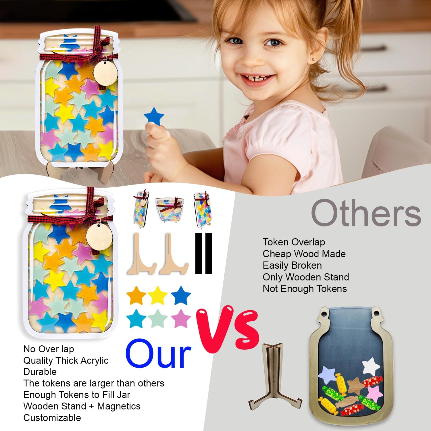 V-DECORPARKS Magnetic Reward Jar for Classroom Board Personalized Star Jar Reward System Classroom Management Tools Star Jars Reward for Students Son Daughter