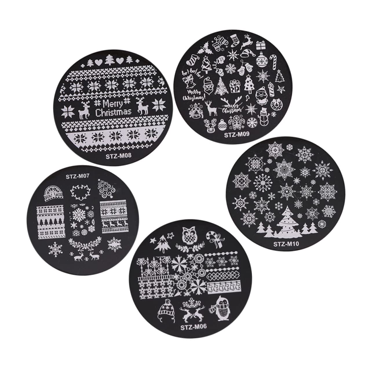 POPETPOP 5pezzi Stampo Per Unghie Natalizio Piastra Rotonda Per Stamping Nail Art Kit Stencil Per Unghie Design Elegante in Metallo Lucido