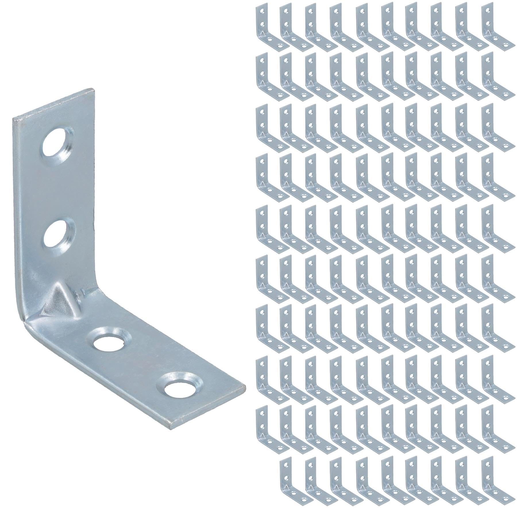 Ab Tools Silver Corner Bracket Fastener Brace Mending Reinforcing Plate 40Mm X 40Mm 100Pc