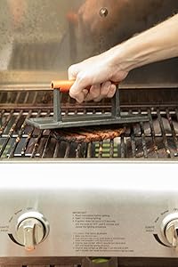 Cuisinart Cast Iron Grill Press with Wooden Handle, Heavy Duty Nonstick Rectangle Burger Press with Wood Handle, Perfect Grill Accessory for Steak, Bacon, Paninis and More