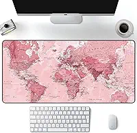 Mouse Pad Gamer Extra Grande Speed Anti Derrapante Profissional Desk Pad Large Wide 90x40 -Mapa Mundi Rosa