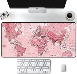 Mouse Pad Gamer Extra Grande Speed Anti Derrapante Profissional Desk Pad Large Wide 90x40 -Mapa Mundi Rosa