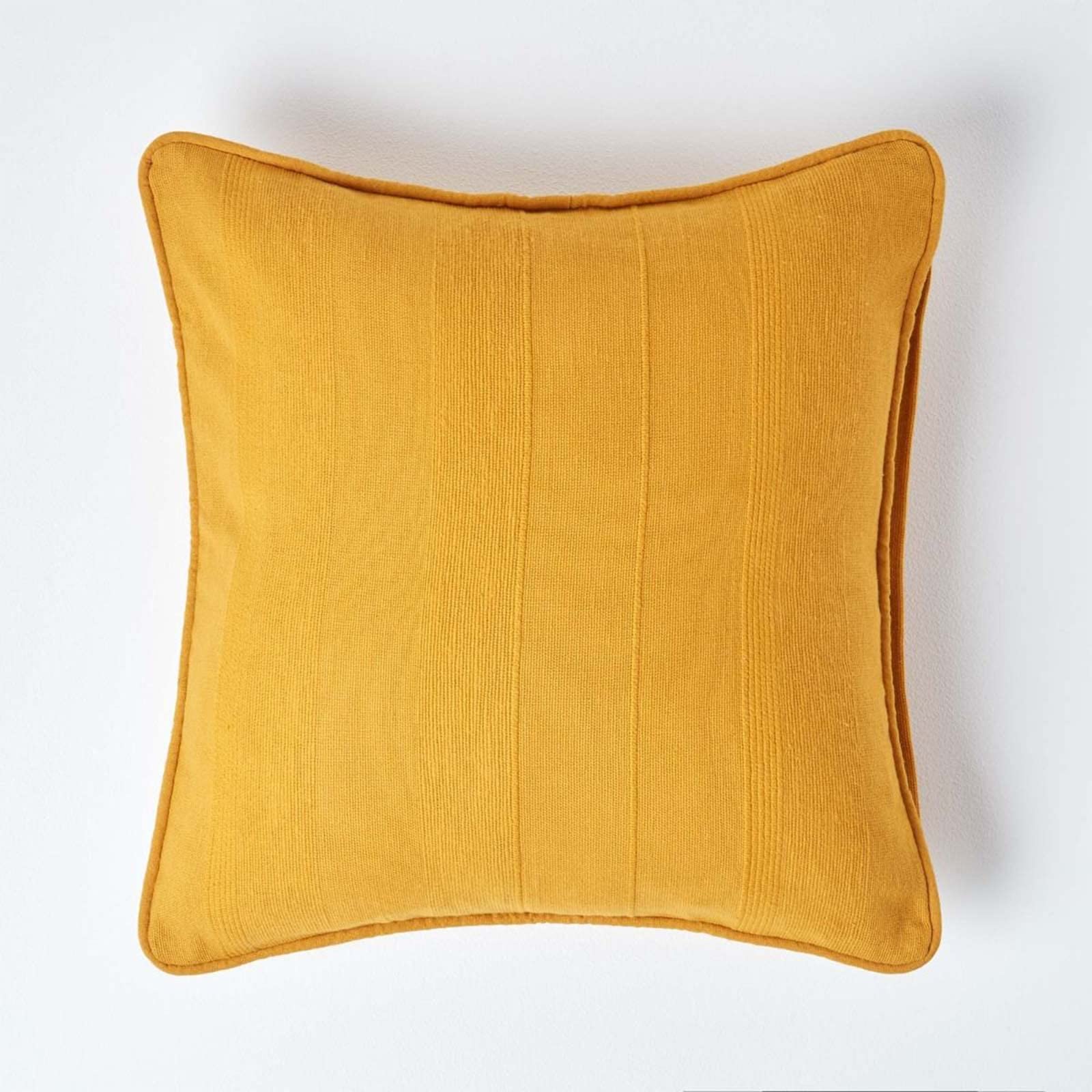 Homescapes Mustard Rajput Ribbed Cushion Cover 24 X 24 Inches (60 X 60Cm) Yellow 100% Cotton Coordinating With Rajput Throws And Curtains Easy Care Washable At Home