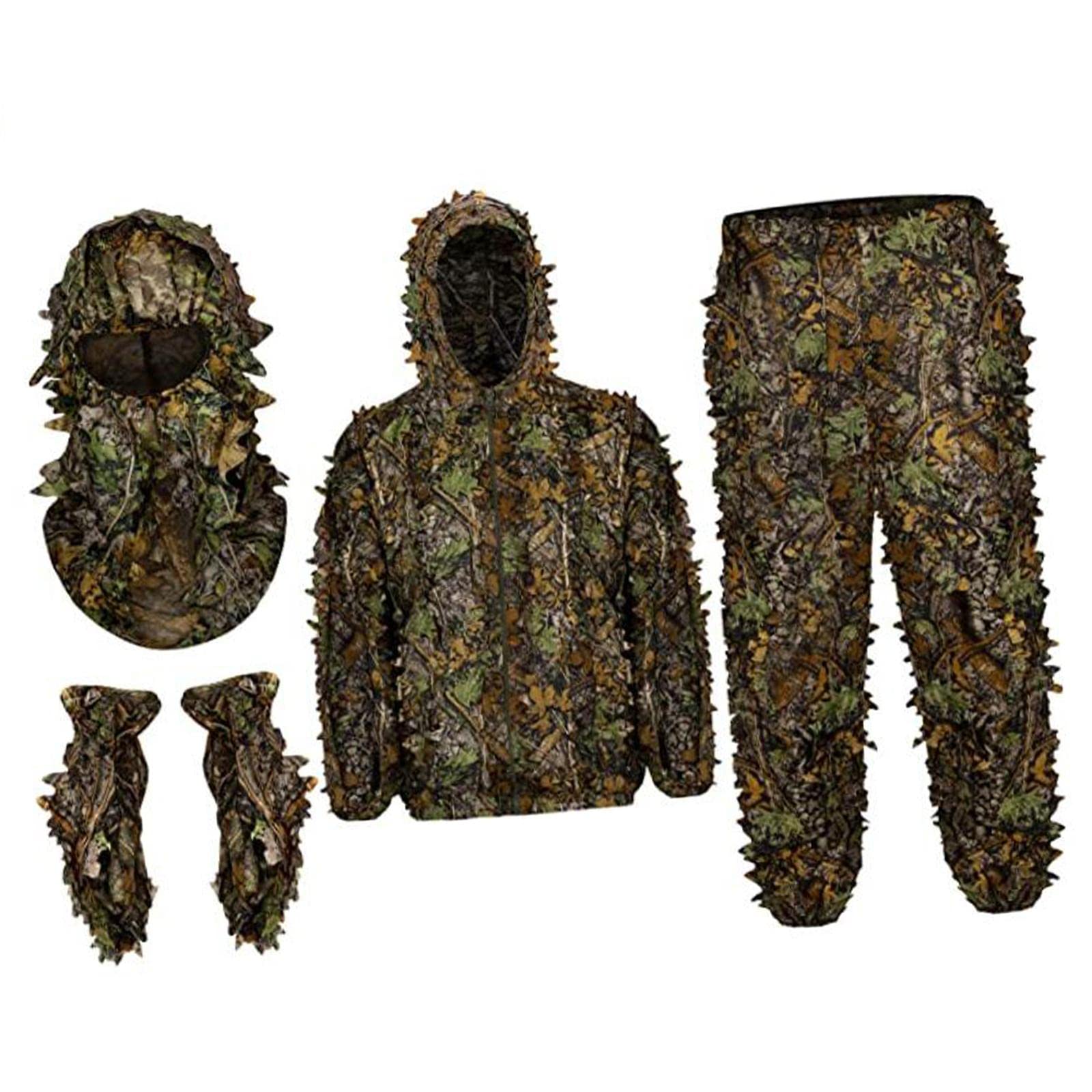 Colcolo Ghillie-Anzug, Tarnanzug, Waldhose, Jacke, Kleidung, Kapuze, atmungsaktiv, Blätter-Vollgesichtsmaske, Handschuhe-Set für Wildvogelbeobachtung,