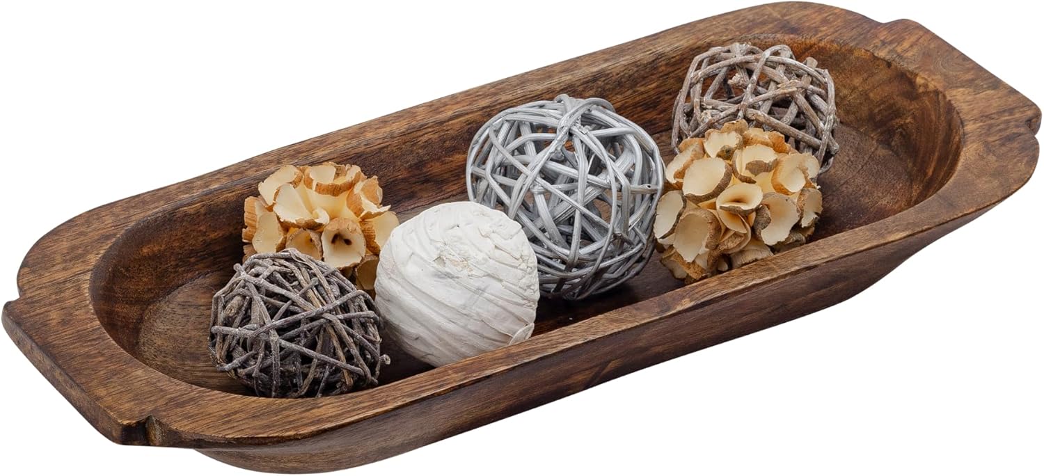 Mie Creations 16'' Large Wooden Dough Bowl for Decor, Huge Decorative Centerpiece Oval Rustic Dough Bowls for Table | Handmade Long Wood Bowl, Thanksgiving Christmas, Festival Dining Decorations