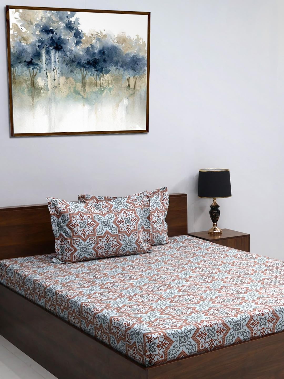 bombay dyeing queen sheet set, 100% pure cotton, 120 thread count, queen size bedsheet with 2 pillow covers, super soft, epigram bedsheets collection (brown)