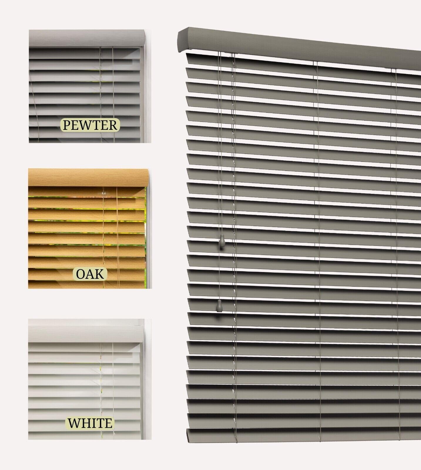 Lister Cartwright 50mm Woodgrain Fauxwood Venetian Blinds for Windows– Trimmable, Easy Fit Curtains, Child Safe – Durable Home & Office Blind (Pewter, 115 cm Width x 160 cm Drop)