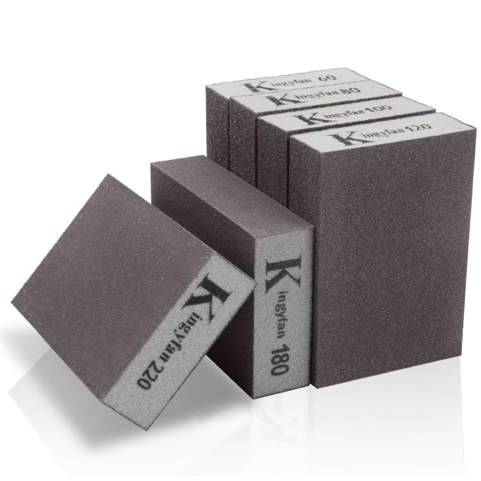 Sanding Block 6-Pack Sanding Sponges with 6 Grits(60/100/120/150/180) Coarse/Medium/Fine/Superfine, Reusable Wet and Dry Dual-use Abrasive Sanding Pads for Wood Walls Metal