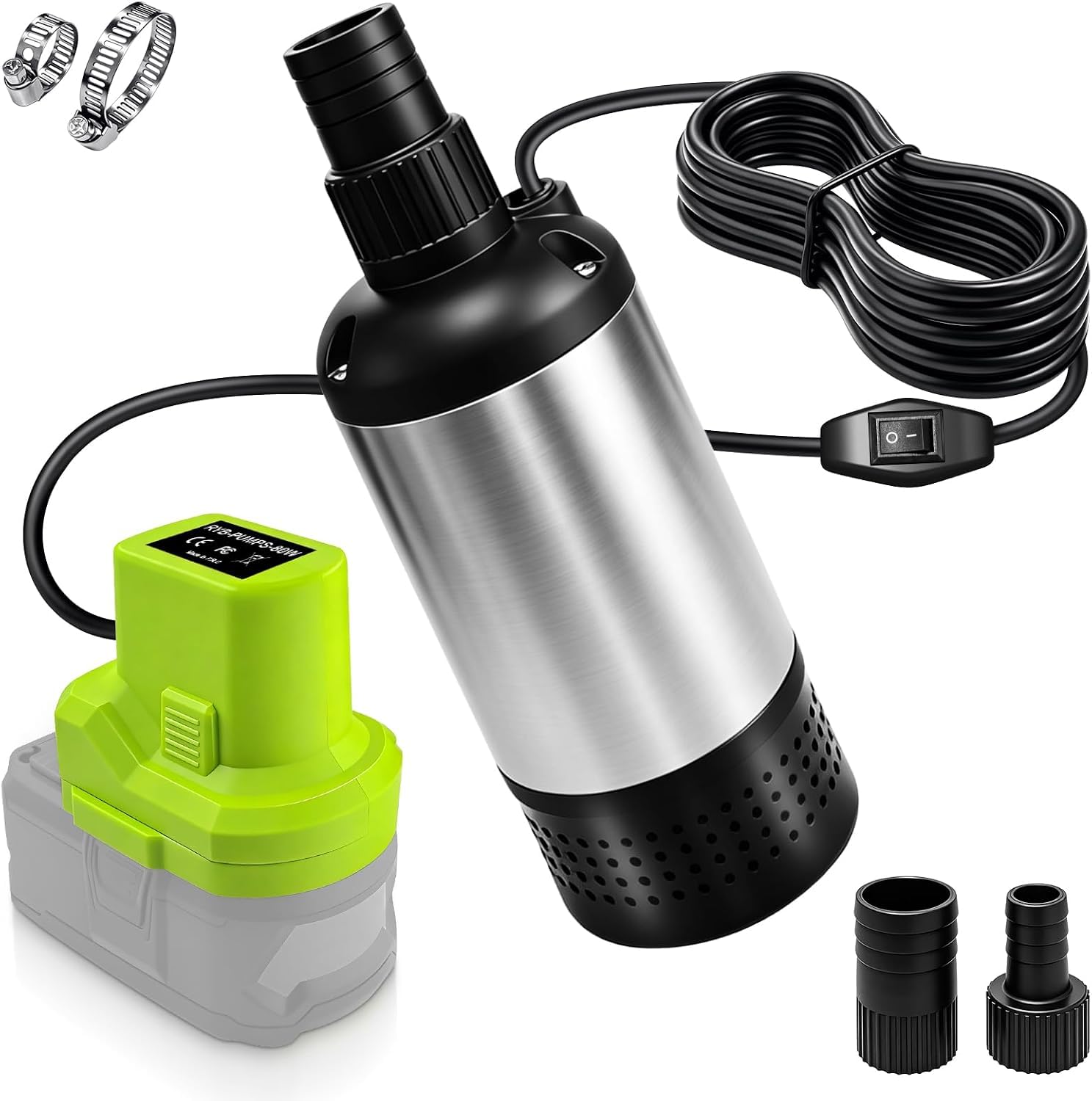 Water Transfer Pump for Ryobi 18V Battery, 80W 1000GPH High Flow Water Submersible Pump with 14.8Ft Wire & 15V Low Voltage Portection for Indoor Outdoor Use (No Battery)